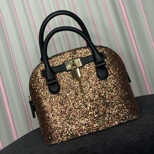 Gold Glitter Dome Satchel Handbag - Women Bags